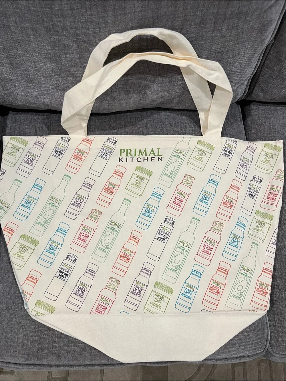 Cream  kitchen Tote Bag with Multicolor Bottle Print